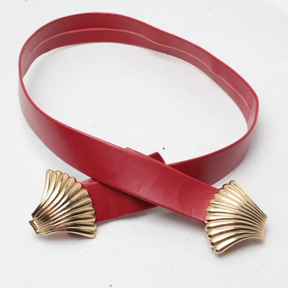 Vintage Mimi di Niscemi Gold Shell Belt Buckle Interlocking Talbots Red Vegan 81 - Picture 13 of 13